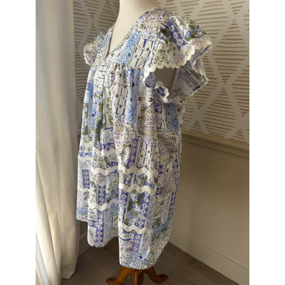 Entro Women’s Large Ric Rac Ruffle Purple Green Mini Dress - Picture 4 of 10